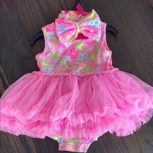 Barbie Pink Tutu Dress with Rainbow Heart Print and Bow